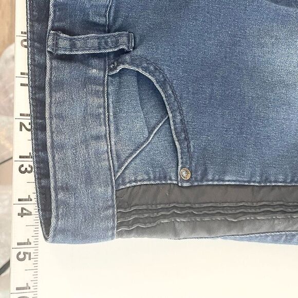 Free People Vegan Leather Trim Blue Skinny 5 Pocket Aquatic Blue Sz 27 - Picture 6 of 12